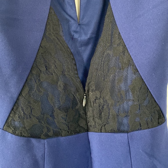 *!!WORN ONCE!!* navy mini dress with a high neck and lace detail from EXPRESS. - Picture 4 of 6